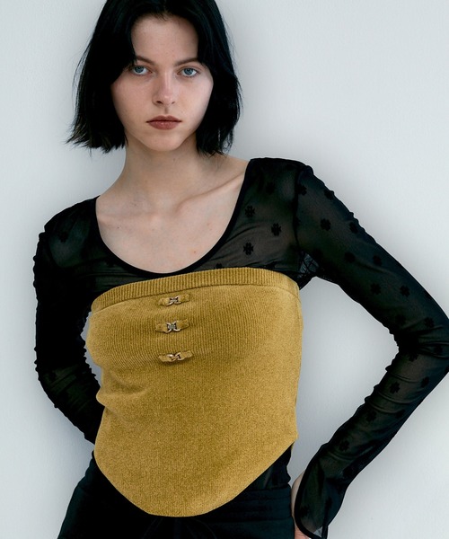 ニット セーター Velour Yarn llic Ribbon Bare Top レディース
