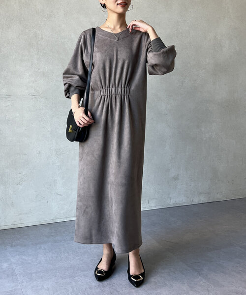 Chez toi（シェトワ） ワンピース スエード×リブ前後2WAYワンピース
