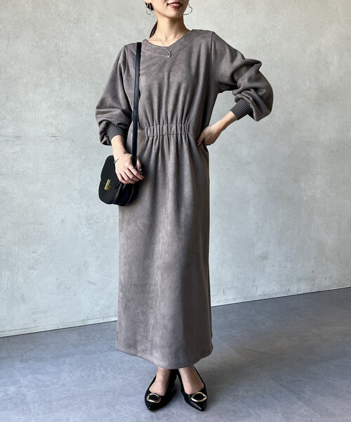 Chez toi（シェトワ） ワンピース スエード×リブ前後2WAYワンピース