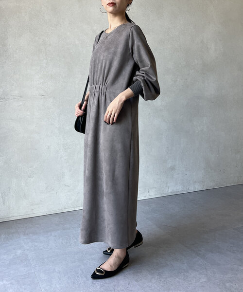 Chez toi（シェトワ） ワンピース スエード×リブ前後2WAYワンピース