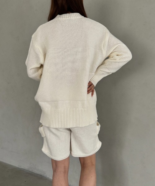 セットアップ クルーネックニット＆ニットショートパンツ