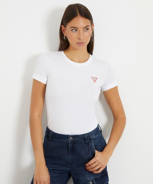【GUESS】♡レディース ミニ三角 Vネック 半袖T♡ GUESS JEANS Boxy Mini Triangle Tee 半袖Tシャツ | GUESS(ゲス