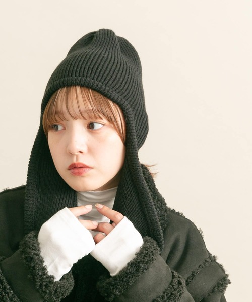 feytiy ロングイヤーキャップシルエットビーニー グレー ニット帽 ニットキャップ イヤーフラップ パイロットキャップ風