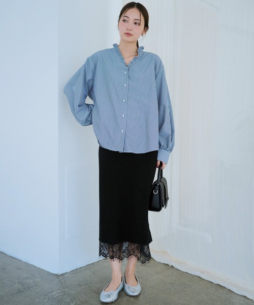 新品✨リバーシブル　レースニットスカート　ベルト付き Lace Ladies スカート リバーシブルニット×レーススカート
