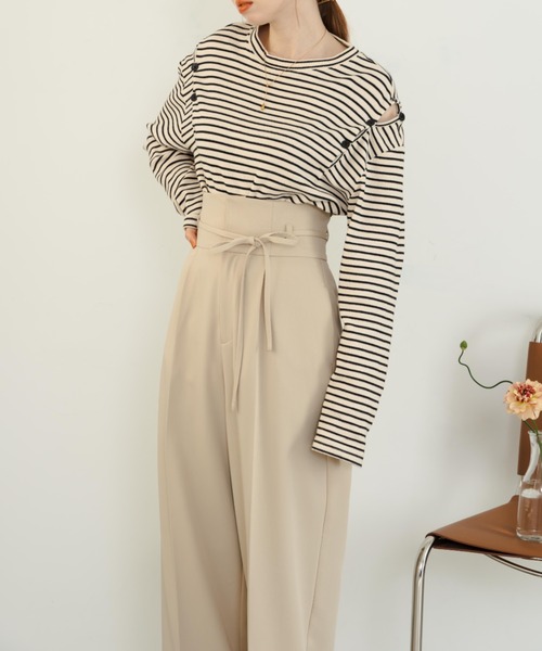 hinari（ヒナリ） パンツ ハイウエストリボンパンツ レディース