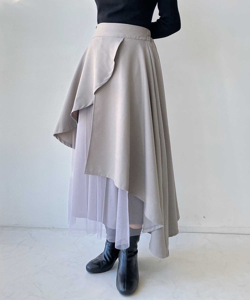 AS KNOW スカート ○アシンメトリーデザイン チュール重ねロング