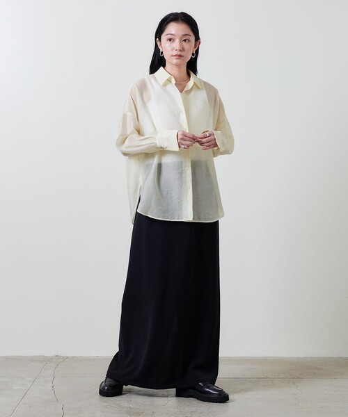 2023マルゥユナイテッドアローズ　シアーコンビブラウスブラック セール】＜MARW UNITED ARROWS＞シアー Vネック コンビ ブラウス