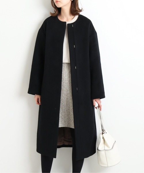 IENA ノーカラー コート 38 ウール 黒 イエナ IENA（イエナ） ノーカラーコート 38 ブラック レディース : ZOZOTOWN