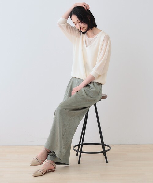 INDIVI ニット セーター 「洗える／シアーラメ」レイヤード風