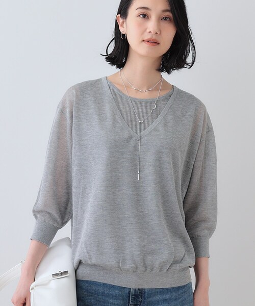 ニット セーター 「洗える／シアーラメ」レイヤード風ニット レディース INDIVI ニット セーター 「洗える／シアーラメ」レイヤード風