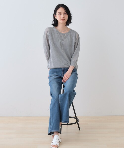 INDIVI ニット セーター 「洗える／シアーラメ」レイヤード風