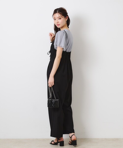 美品 サロペット ストライプ柄 肩紐調節リボン付き 薄手 おしゃれ カジュアル サロペットパンツ ガウチョパンツ スカーチョ ストライプ柄