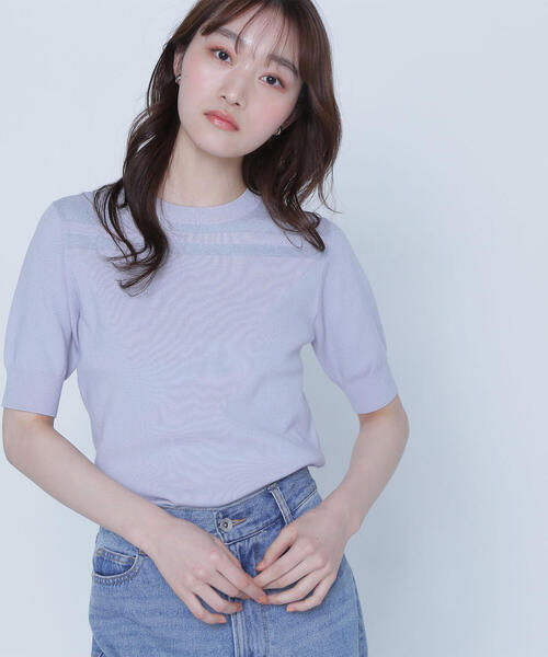 ニット セーター シアー切替リブニット レディース NATURAL BEAUTY BASIC ニット セーター シアー切替リブニット