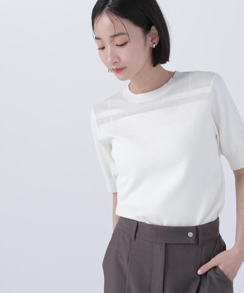 ニット セーター シアー切替リブニット レディース NATURAL BEAUTY BASIC ニット セーター シアー切替リブニット