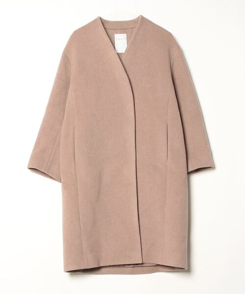 NOBLE ベージュ ノーカラー ロングコート Noble（ノーブル）｜ノーカラーコート（ベージュ系）一覧 - WEAR