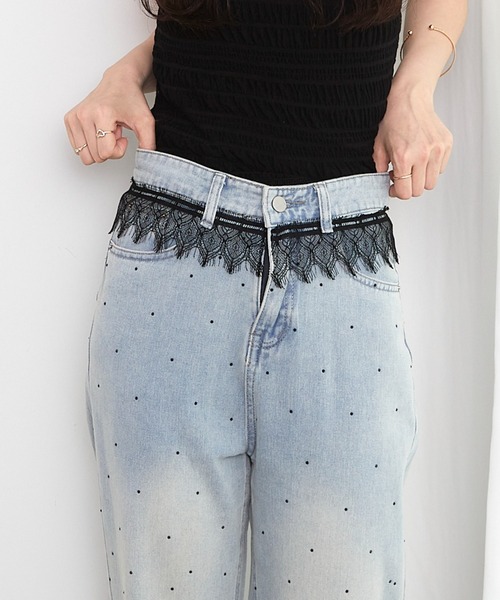 レースデニムパンツ ParAvion ジーンズ デニム デニムパンツ フリルレースデニム