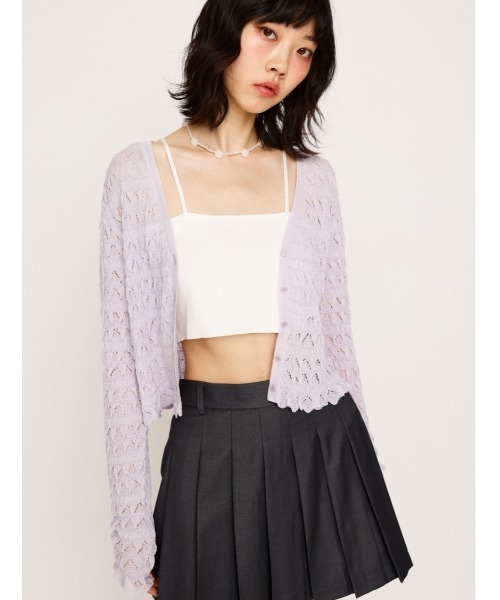 SLY カーディガン V/N SHIRRING KNIT C/D ブイネック
