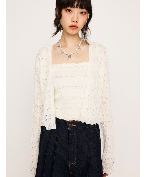 SLY カーディガン V/N SHIRRING KNIT C/D ブイネック