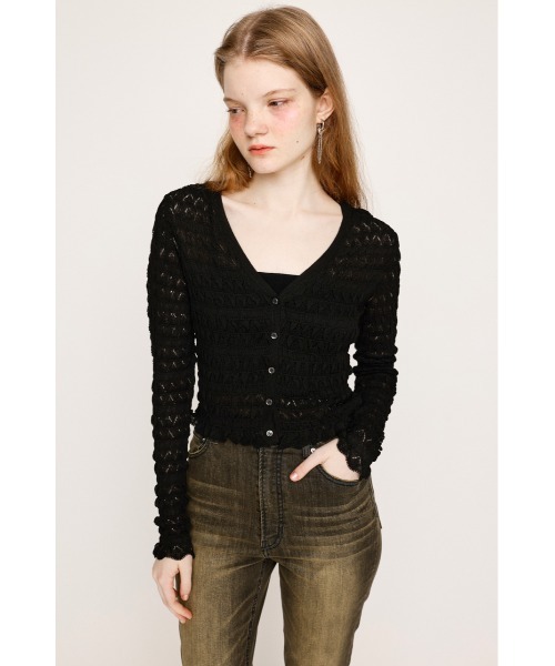 SLY カーディガン V/N SHIRRING KNIT C/D ブイネック