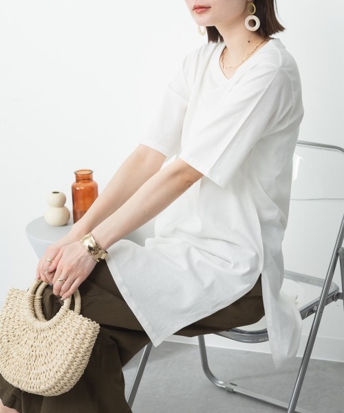 RCD tシャツ 半袖 コットン5分袖チュニックTシャツ レディース