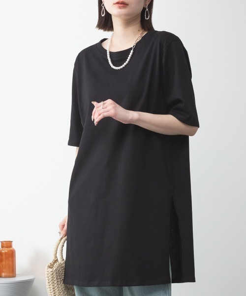 RCD tシャツ コットン5分袖チュニックTシャツ レディース