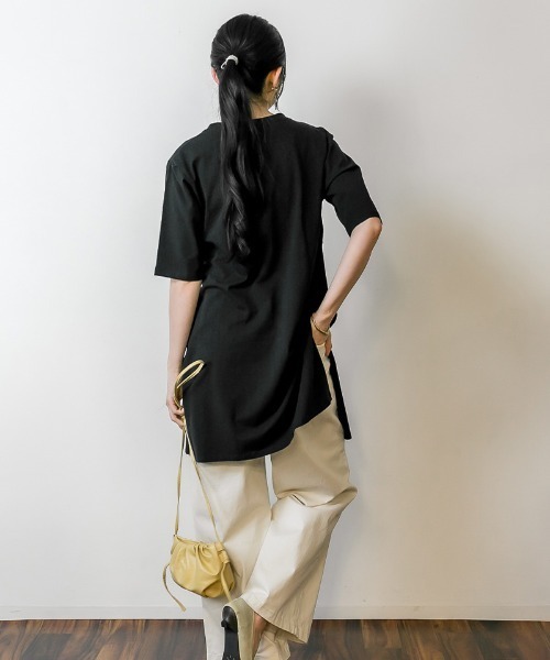 RCD tシャツ コットン5分袖チュニックTシャツ レディース