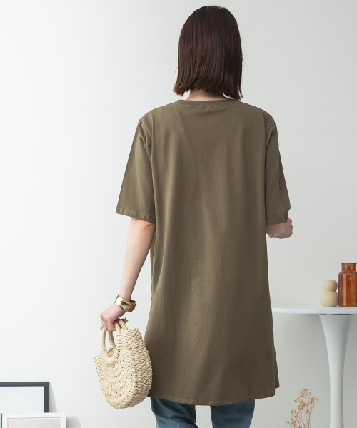 RCD tシャツ 半袖 コットン5分袖チュニックTシャツ レディース