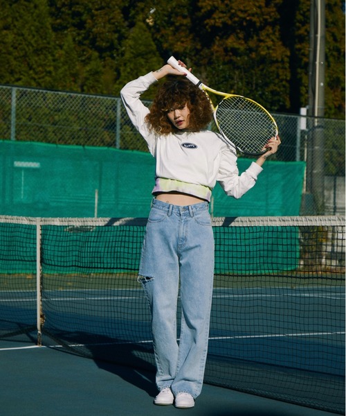 [WHO'S WHO gallery] повреждение обработка Denim брюки MEDIUM sax голубой женский 