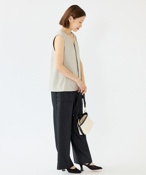 IENA グレージュ ジレ IENA コート アウター リネンミックスジレ レディース