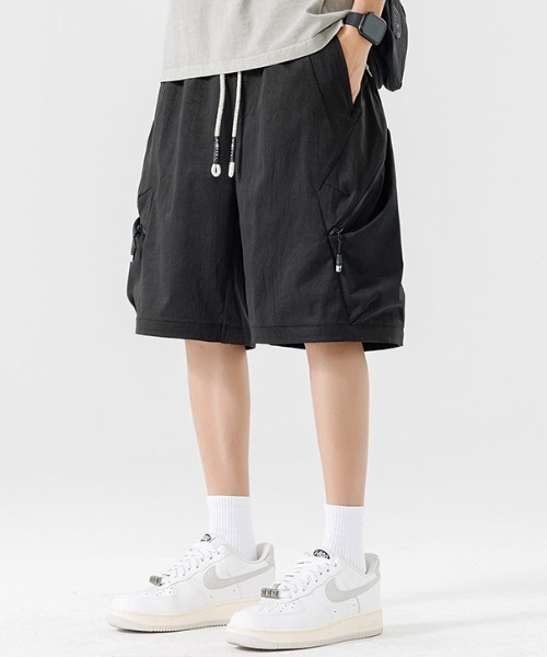 黒 ハーフパンツ ウエストゴム ポケット付き Mサイズ限定！ハーフパンツ(ウエストゴム付）｜黒染め - 九櫻刺子