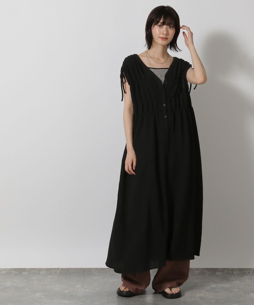 antiqueメッシュドロストワンピース LAKOLE（ラコレ） ワンピース 「前後2WAY」肩ドロストワンピース