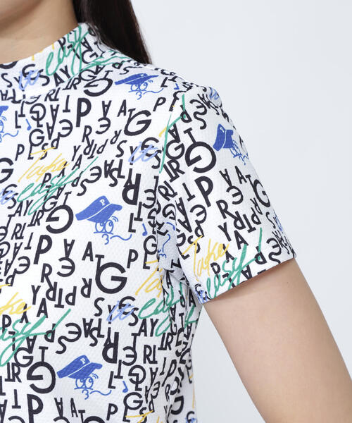 PEARLYGATES 半袖モックネック tシャツ 総柄 ホワイト サイズ0 ハニカムカノコ半袖モックネックカットソー | PEARLY GATES