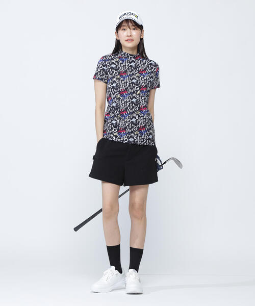 【パーリーゲイツ】ロゴプリント プリーツスカートとネイビーモックネック PEARLY GATES tシャツ 「PEARLY GATES」BALLくんロゴ総柄