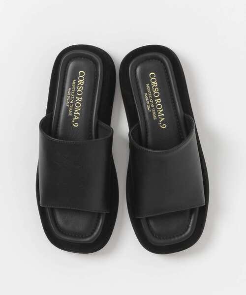 CORSO ROMA, 9 サンダル　38 黒 CORSO ROMA,9 「CORSO ROMA，9」 フラットサンダル 38 ブラック