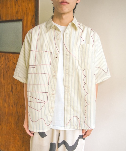 PAMM（パム） ブラウス シャツ 寛大なインテリアのストライプ刺繍
