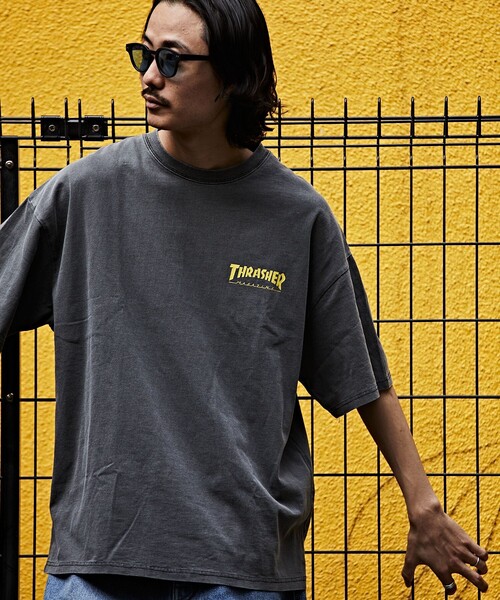 「FREAK'S STORE」 「THRASHER」半袖Tシャツ SMALL ブラック×ホワイト メンズ