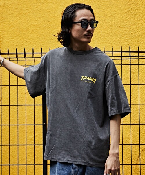「FREAK'S STORE」 「THRASHER」半袖Tシャツ SMALL ブラック×ホワイト メンズ
