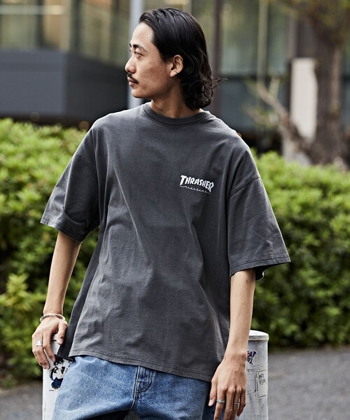 「FREAK'S STORE」 「THRASHER」半袖Tシャツ SMALL ブラック×ホワイト メンズ