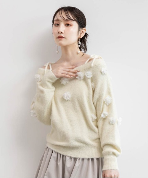 RANDA（ランダ） ニット セーター フラワーモチーフシャギーニット 