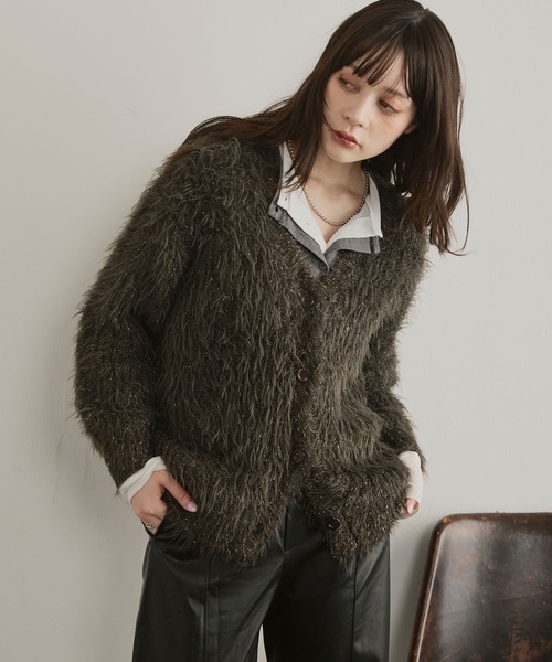 &ellecy アンドエルシー ラメニットカーディガン ユニセックス ゆったり &ellecy アンドエルシー ラメニットカーディガン ユニセックス