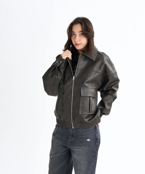 lady goodman　エコレザージャケット ROXY（ロキシー） ブルゾン アウター MY BEST/ロキシーエコレザー