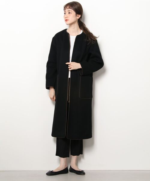 「SHIPS any」 ノーカラーコート 38 ブラック レディース_画像2