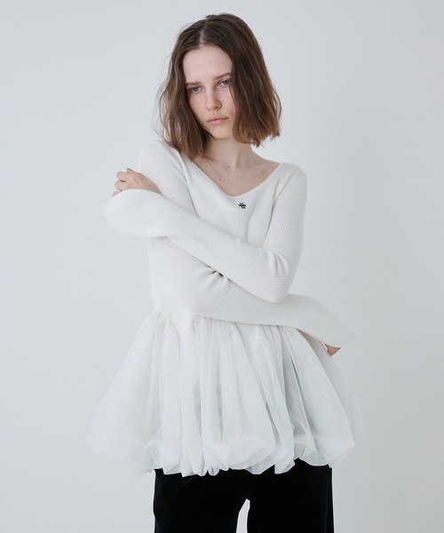 SORIN（ソリン） tシャツ Tulle Panel Hem Top/チュールパネルヘム