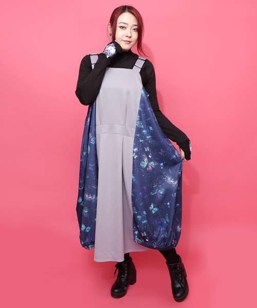 ScoLar（スカラー） ジャンパースカート 153776：宇宙蝶柄×ジャージ