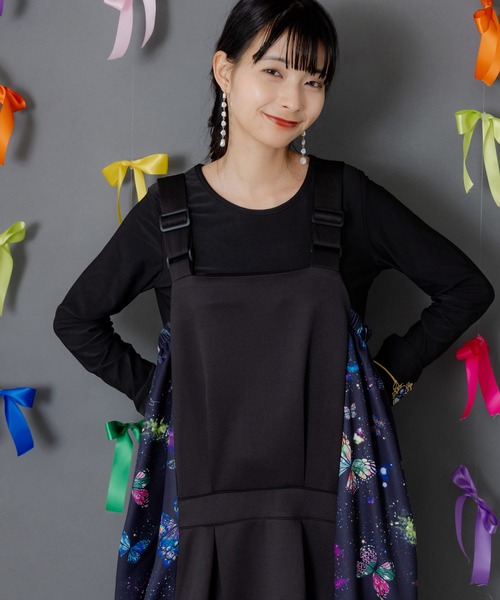 ScoLar（スカラー） ジャンパースカート 153776：宇宙蝶柄×ジャージ