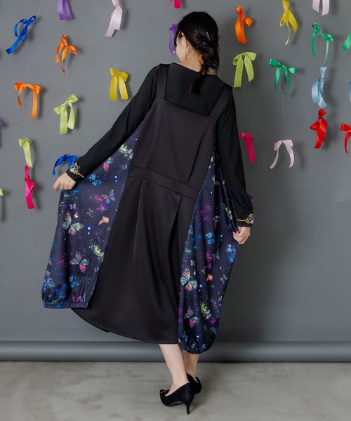 ScoLar（スカラー） ジャンパースカート 153776：宇宙蝶柄×ジャージ