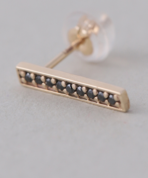 Lilas ピアス ボックスブラックダイヤ12mmバーピアス K10（両耳