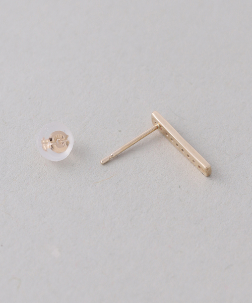 Lilas ピアス ボックスブラックダイヤ12mmバーピアス K10（両耳