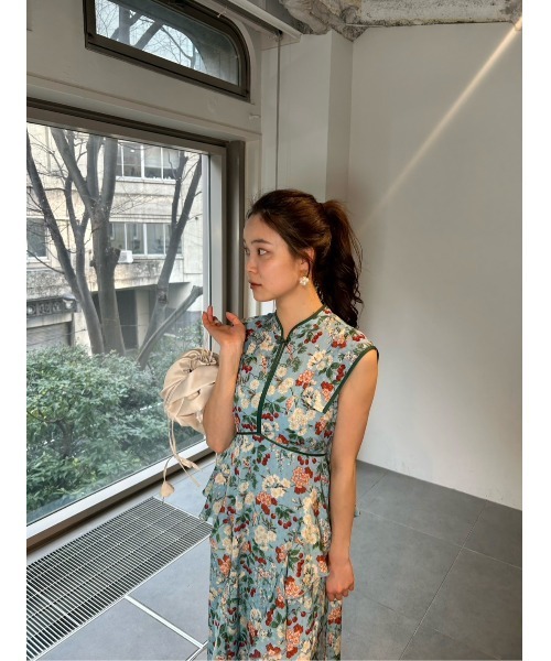 LILYBROWN リリーブラウン　ボタニカルチェリー柄ワンピース　ブルー LILY BROWN（リリーブラウン） ワンピース 「LILY BROWN×KEITA