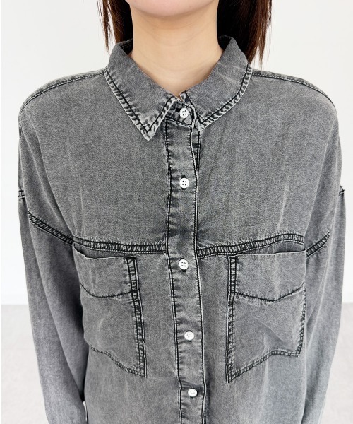 mellomela. ブラウス シャツ テンセルデニム2WAYシャツ レディース